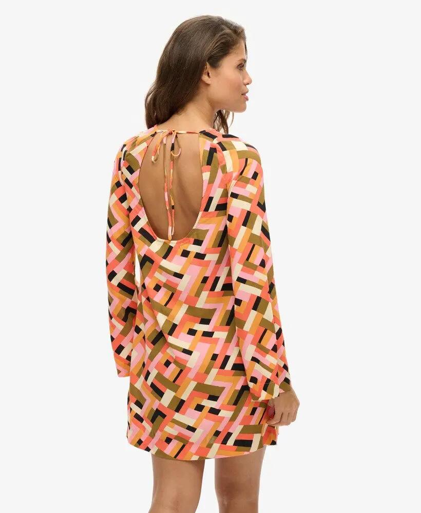 superdry Bedrukte open-back mini jurk - Quilt Geo Orange 4/5