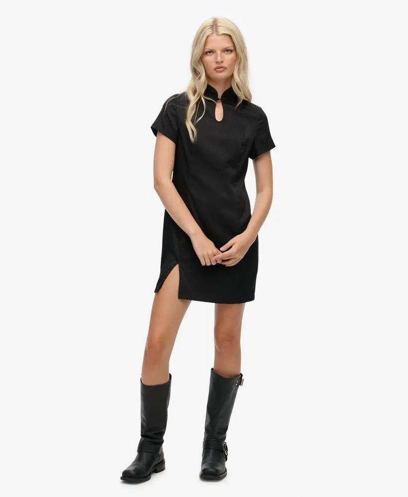 superdry Vestido Satin Mandarin Mini preto ajustado 4/7