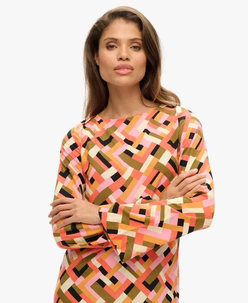 superdry Bedrukte open-back mini jurk - Quilt Geo Orange 3/5