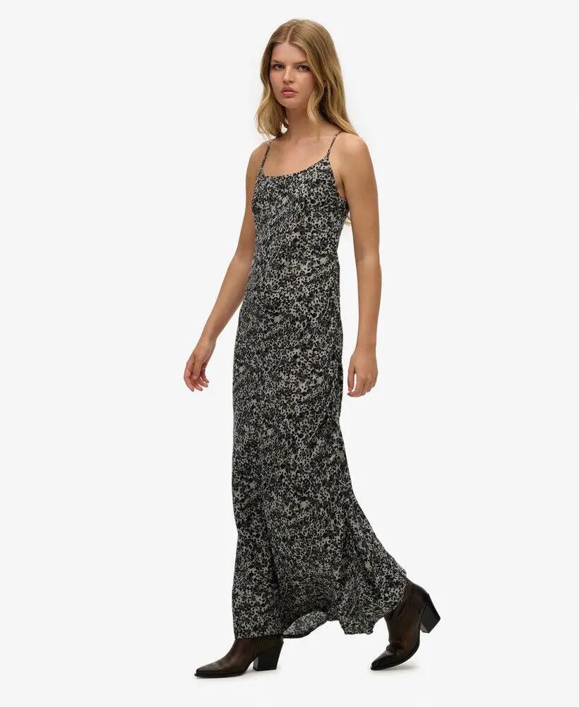 superdry Vestido maxi corte viés viscose estampado animal cinzento 4/6