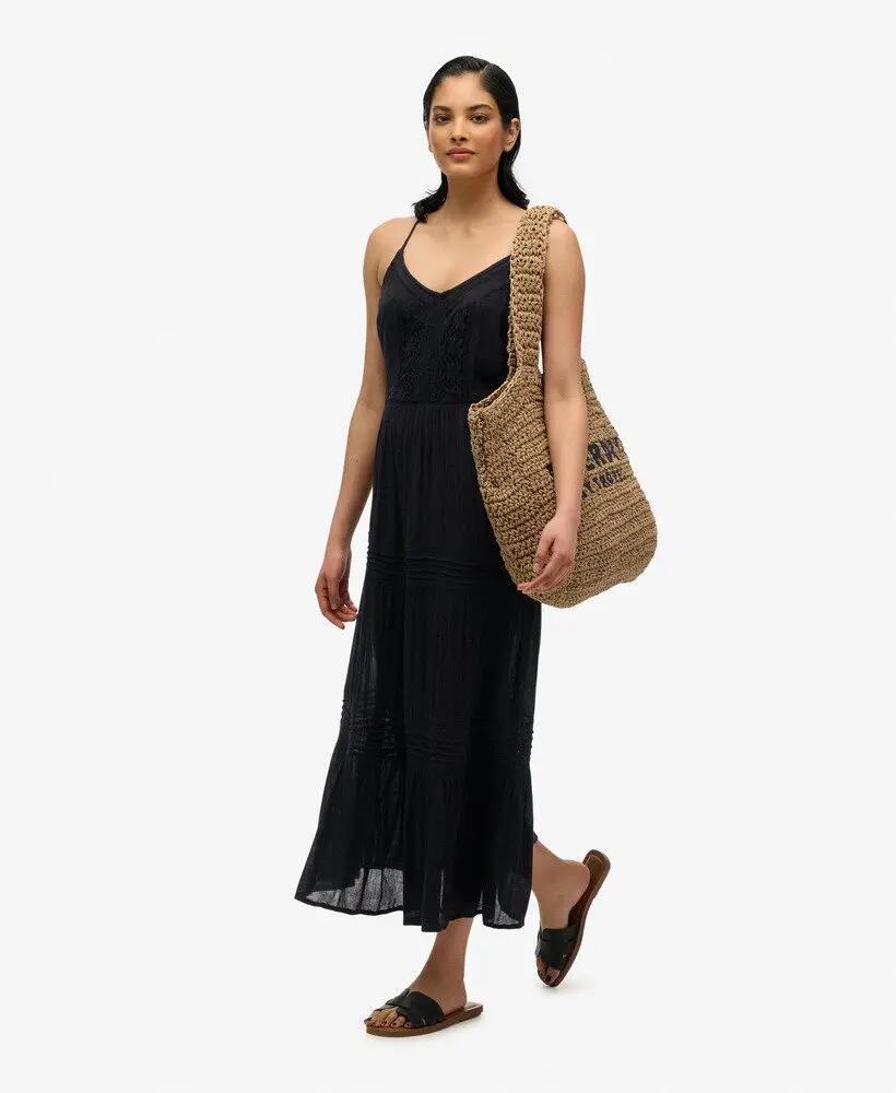 superdry Ibiza Cami Maxi Dress abito lungo nero in viscosa/modal 4/7