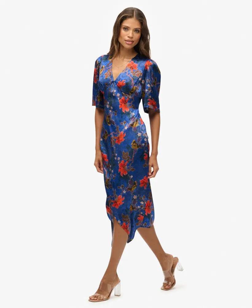 superdry Vestido midi jacquard de manga curta em viscose 6/7