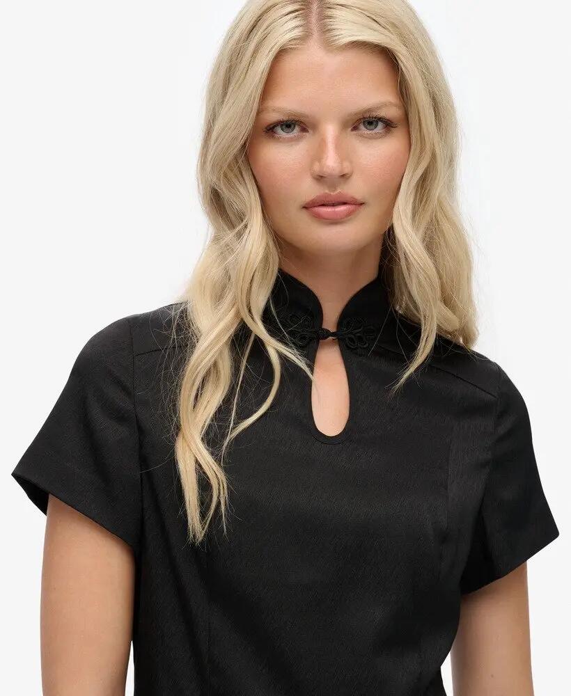 superdry Vestido Satin Mandarin Mini preto ajustado 2/7