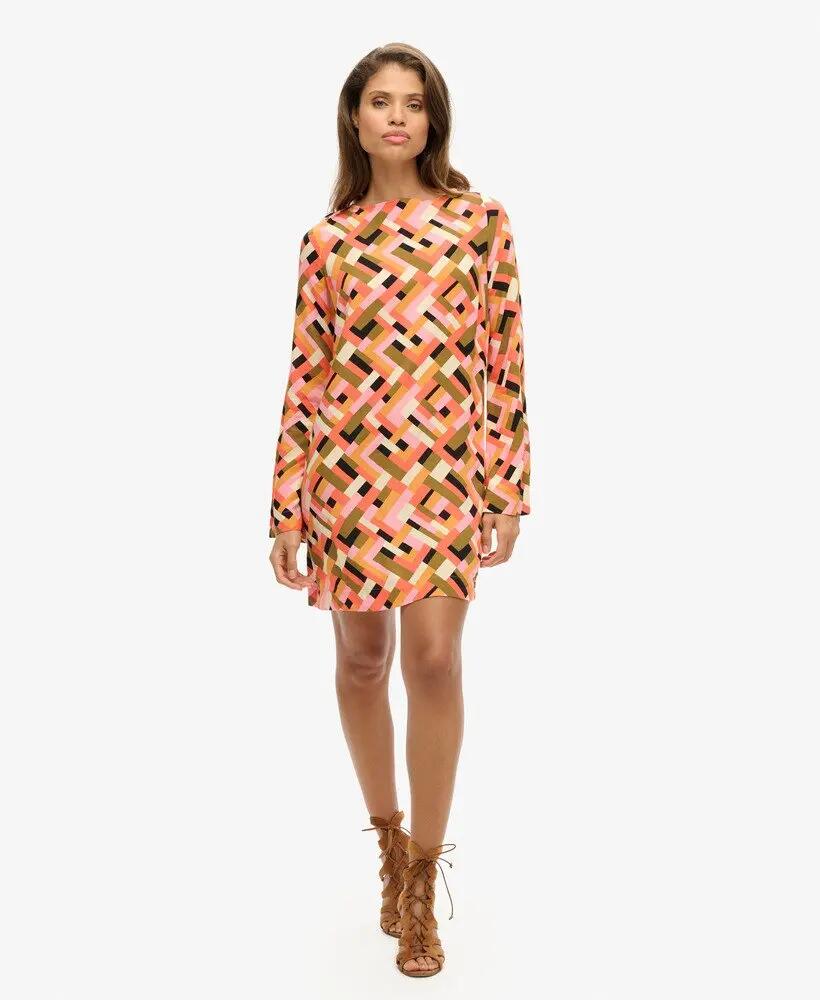 superdry Bedrukte open-back mini jurk - Quilt Geo Orange 2/5