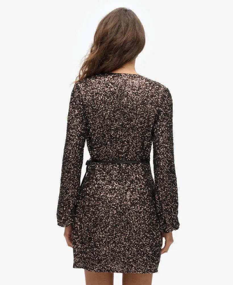 superdry Vestido curto cruzado com lantejoulas Bronze Mega Sequin 5/7