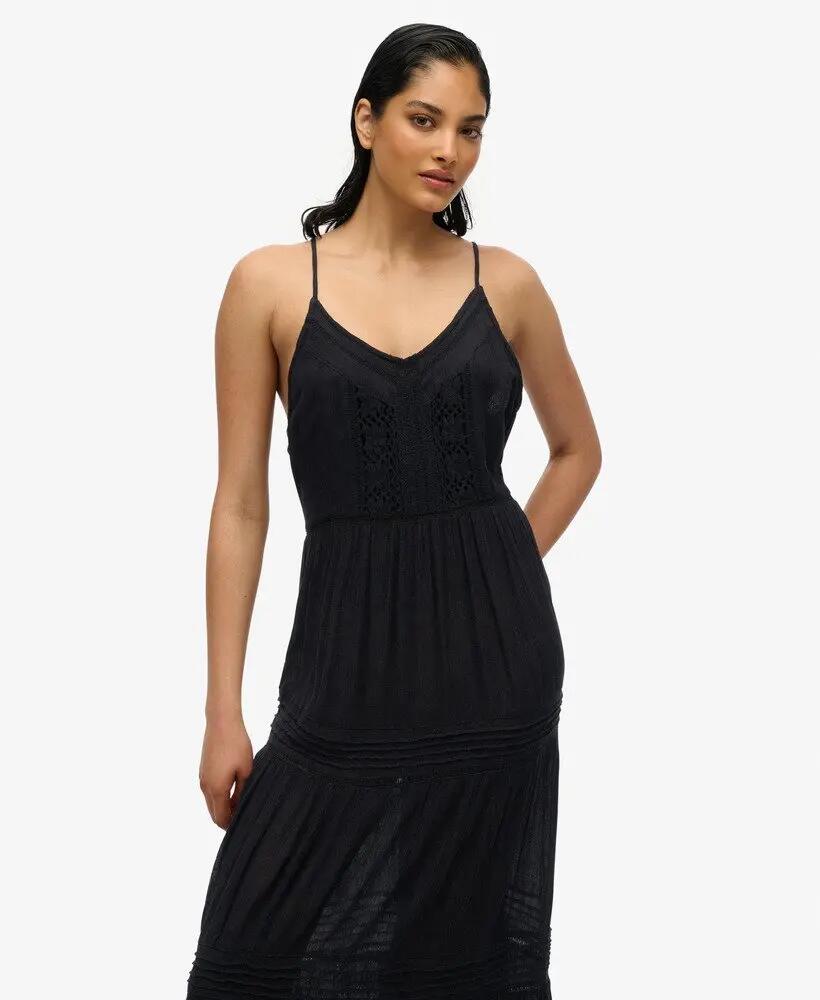 superdry Ibiza Cami Maxi Dress abito lungo nero in viscosa/modal 3/7