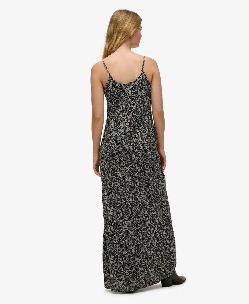 superdry Vestido maxi corte viés viscose estampado animal cinzento 3/6
