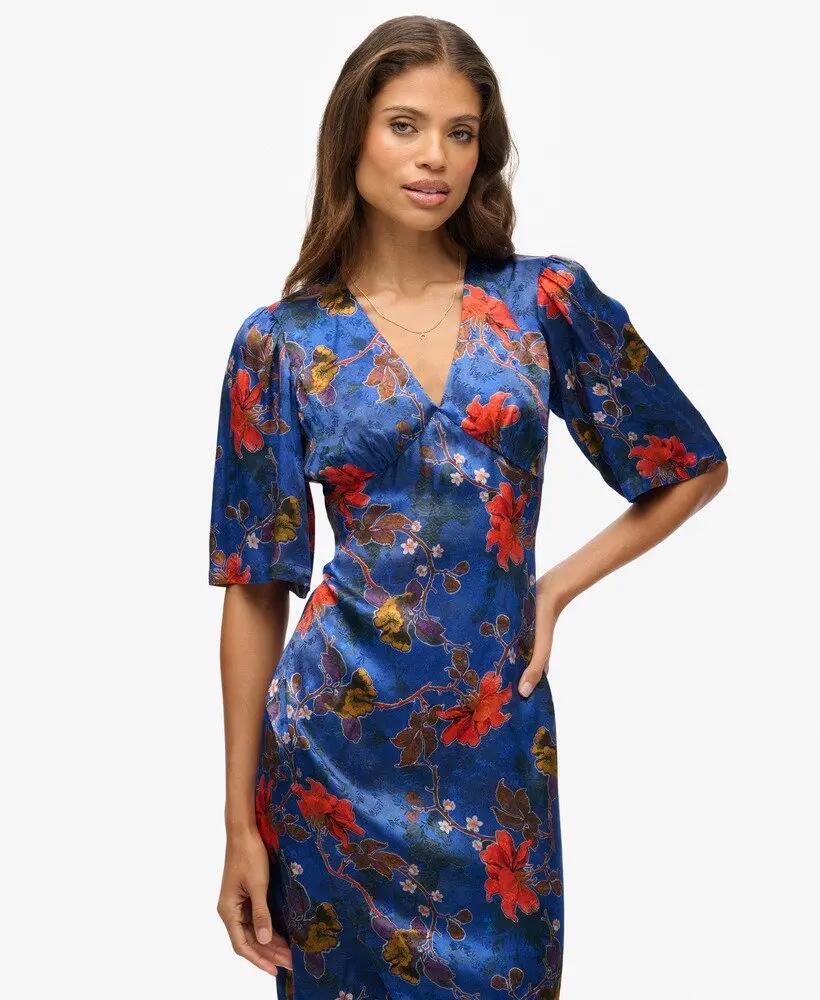 superdry Vestido midi jacquard de manga curta em viscose 4/7