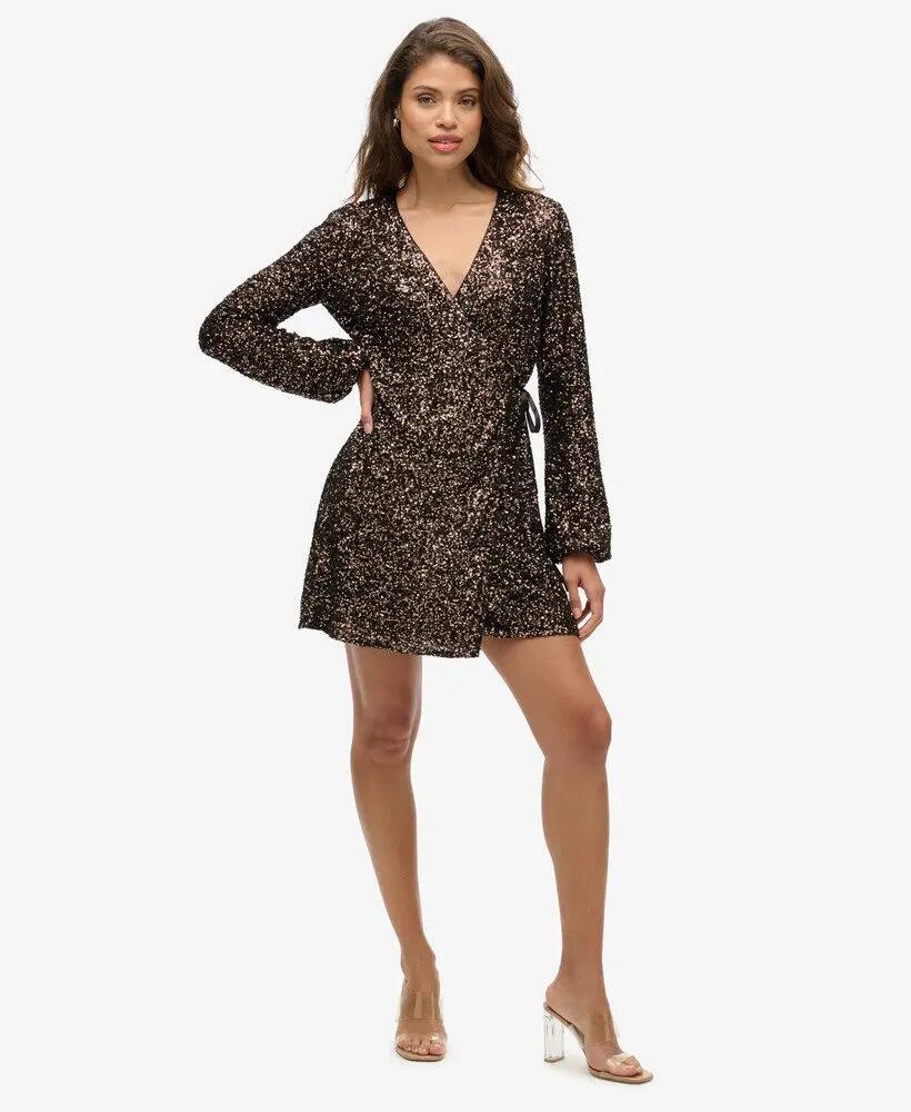 superdry Vestido curto cruzado com lantejoulas Bronze Mega Sequin 4/7