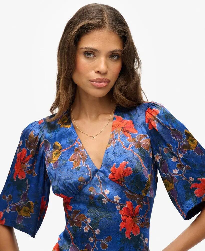 superdry Vestido midi jacquard de manga curta em viscose 3/7