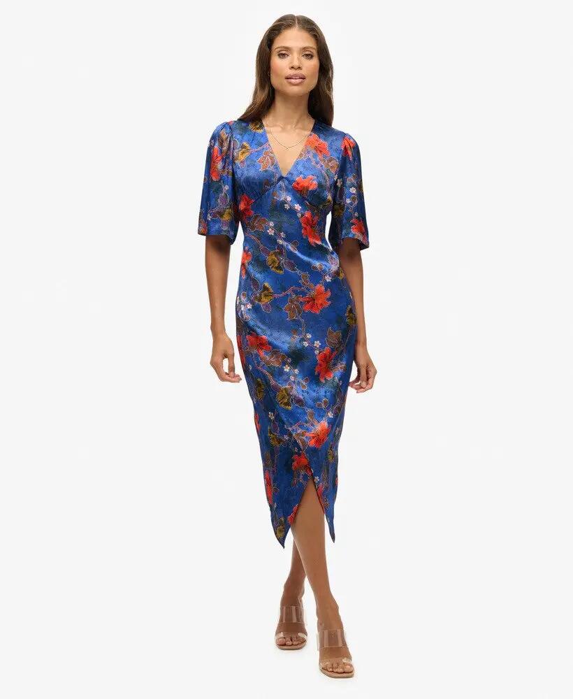 superdry Vestido midi jacquard de manga curta em viscose 2/7