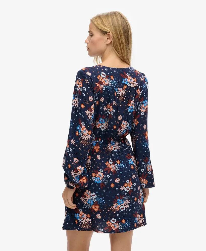 superdry Vestido curto cruzado manga longa em viscose padrão floral 4/7