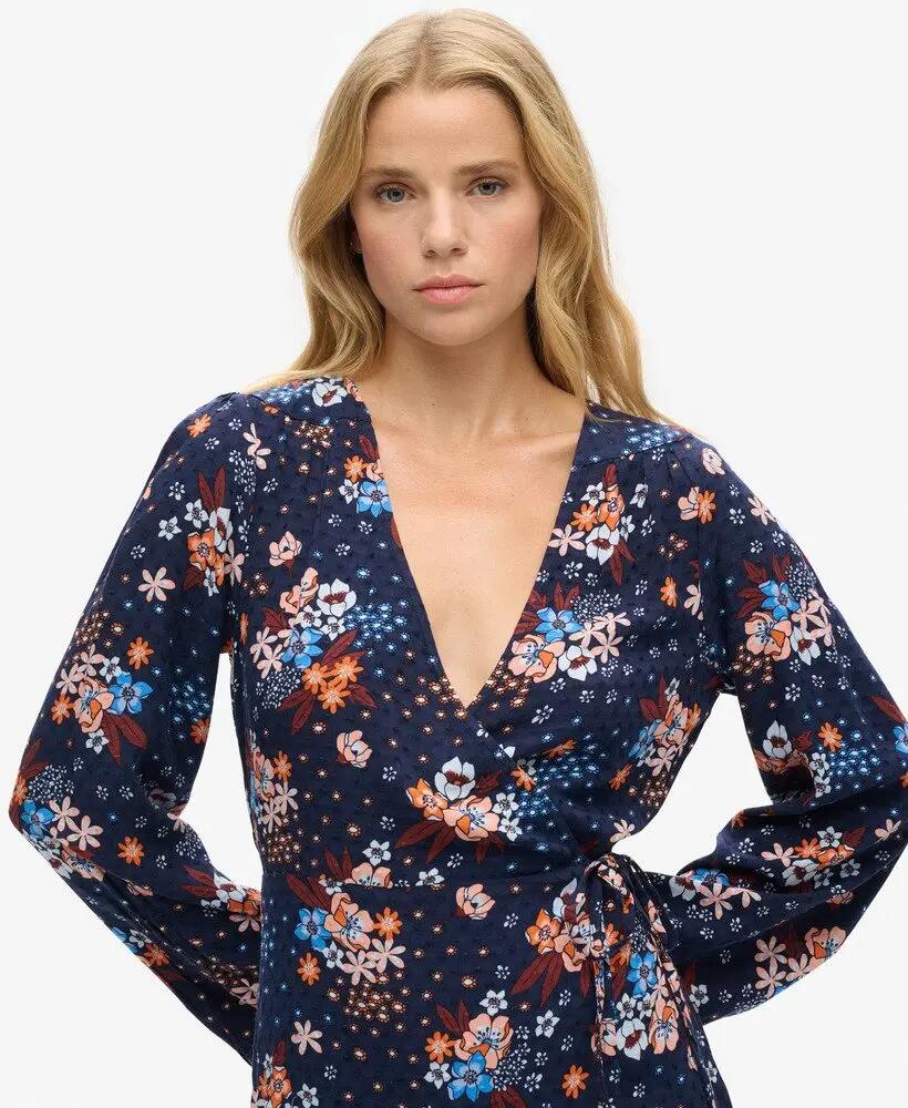 superdry Vestido curto cruzado manga longa em viscose padrão floral 3/7