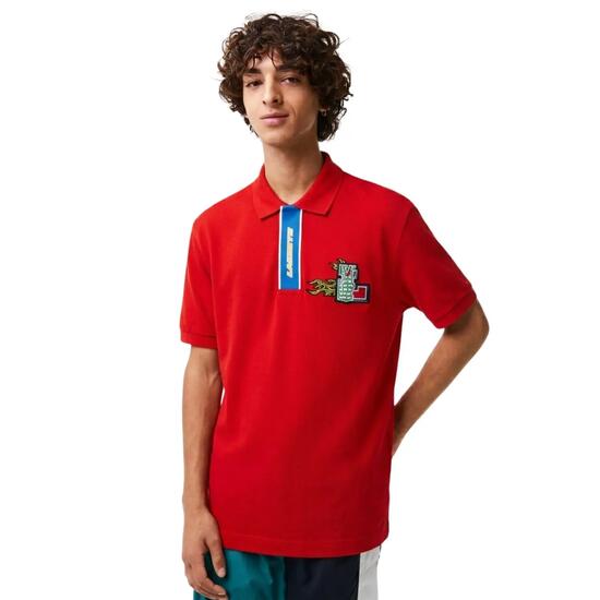 Herren-Polohemd Lacoste Polówka mit kontrastierendem Verschluss Rot
