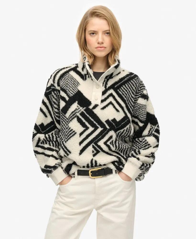 superdry Dames sweater Super Soft Printed Teddy Fleece van gerecycled polyester 1/7