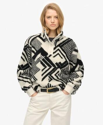 superdry Dames sweater Super Soft Printed Teddy Fleece van gerecycled polyester