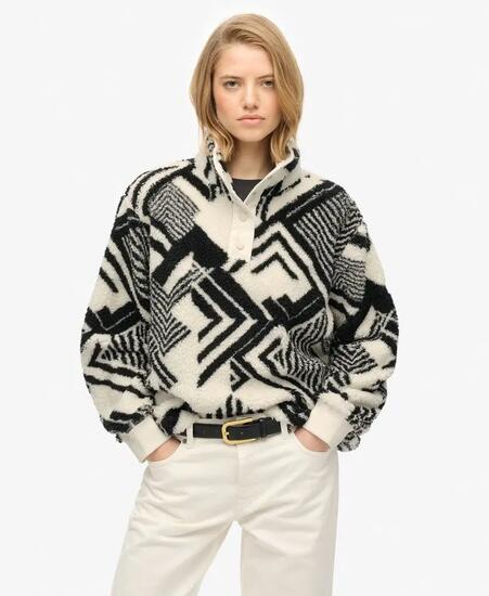 superdry Dames sweater Super Soft Printed Teddy Fleece van gerecycled polyester