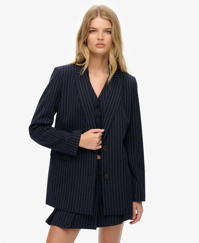superdry Pinstripe Boyfriend Blazer Slim Marineblau 6/7