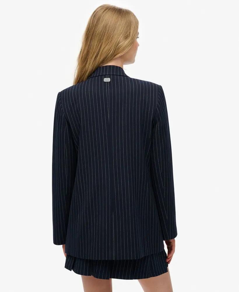 superdry Pinstripe Boyfriend Blazer Slim Marineblau 5/7