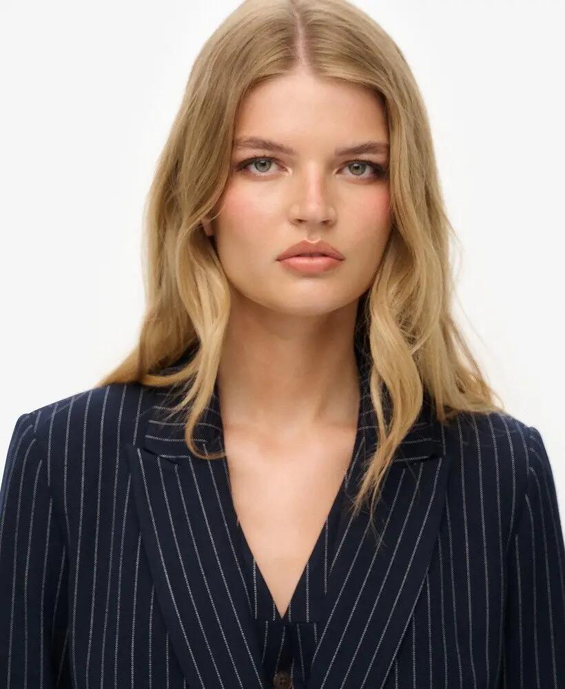 superdry Pinstripe Boyfriend Blazer Slim Marineblau 4/7