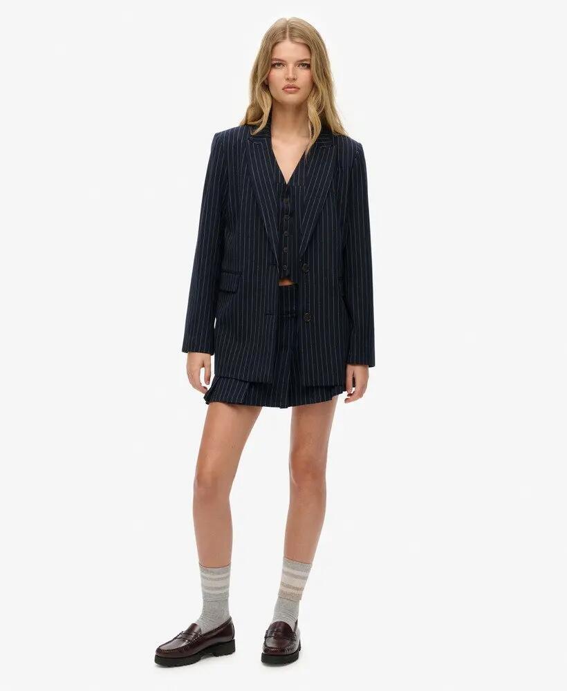 superdry Pinstripe Boyfriend Blazer Slim Marineblau 3/7