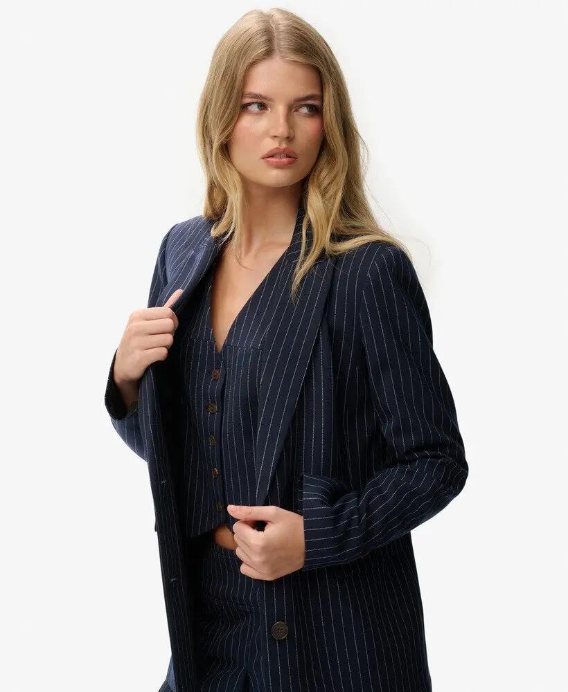 superdry Pinstripe Boyfriend Blazer Slim Marineblau 2/7