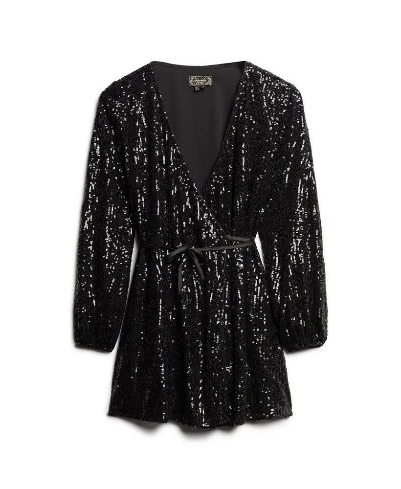 superdry Vestido mini transpassado com lantejoulas pretas 7/7