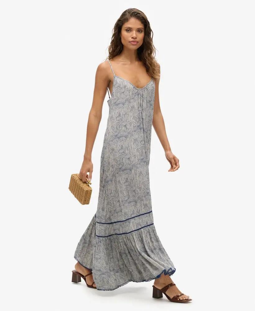 superdry Vestido longo de alças estampado Maze Print Navy 4/4