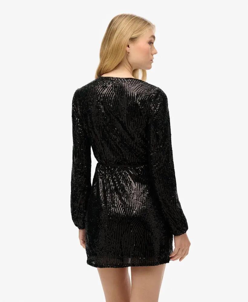 superdry Vestido mini transpassado com lantejoulas pretas 4/7