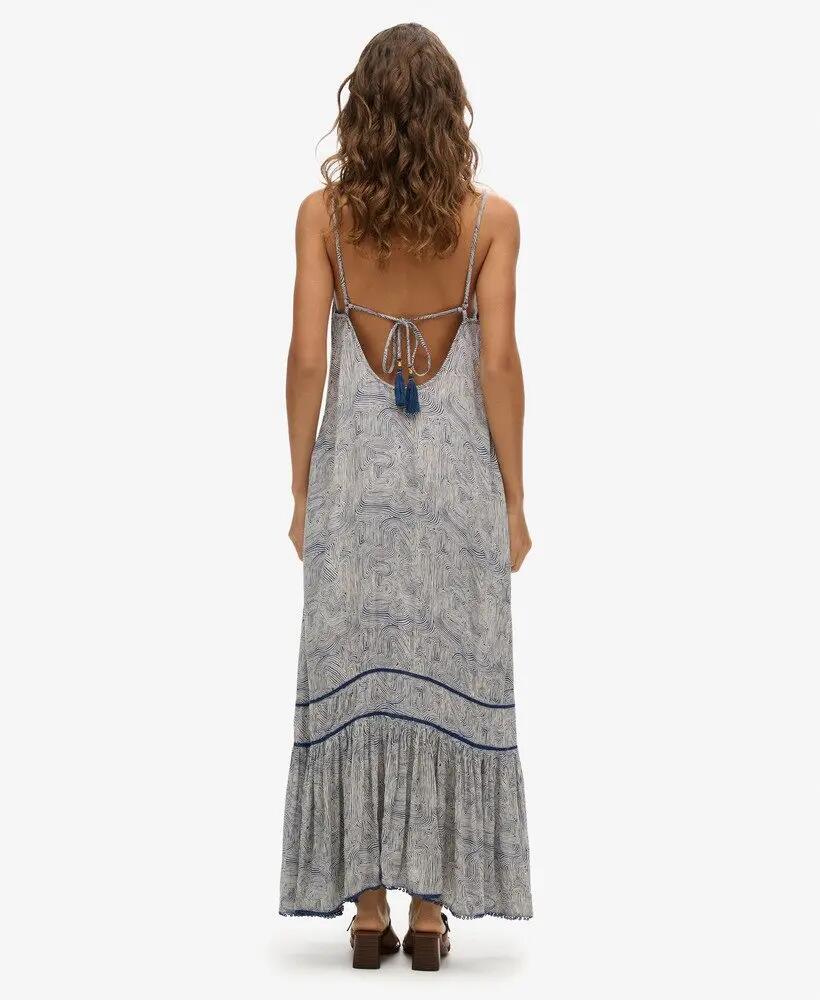 superdry Vestido longo de alças estampado Maze Print Navy 3/4