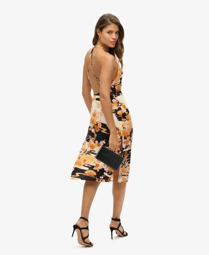 superdry Vestido slip midi estampado com alças – corte slim 4/4