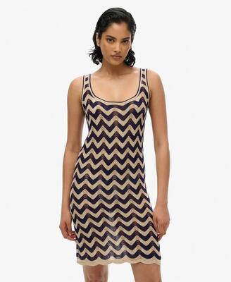 Superdry zigzag gebreide mini jurk navy gold