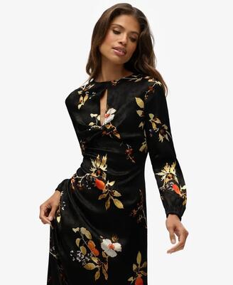 Superdry jacquard maxi-jurk lange mouwen – slim fit