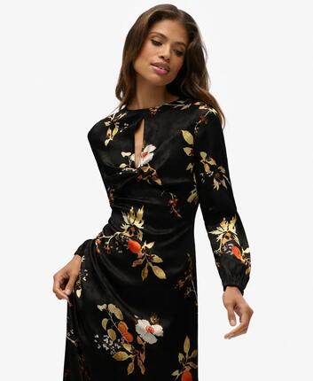 superdry Robe maxi jacquard manches longues – coupe slim