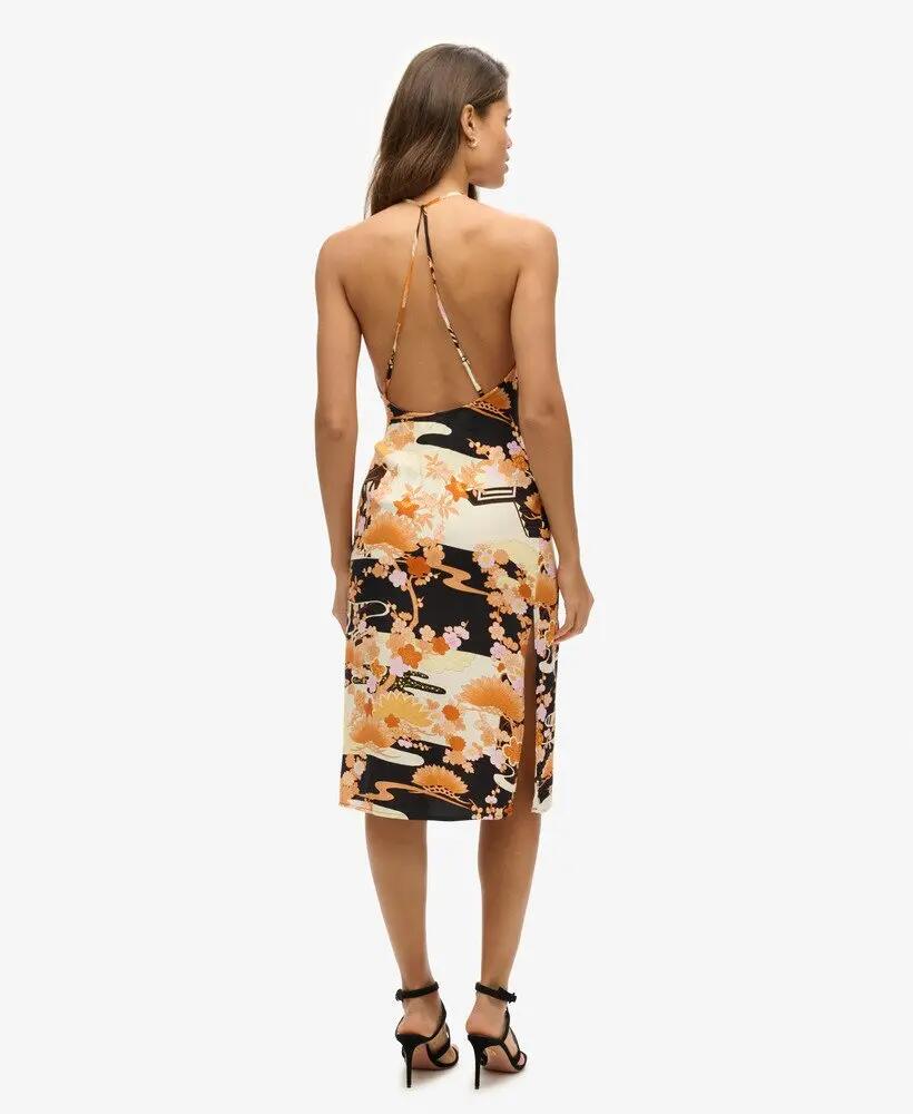 superdry Vestido slip midi estampado com alças – corte slim 3/4