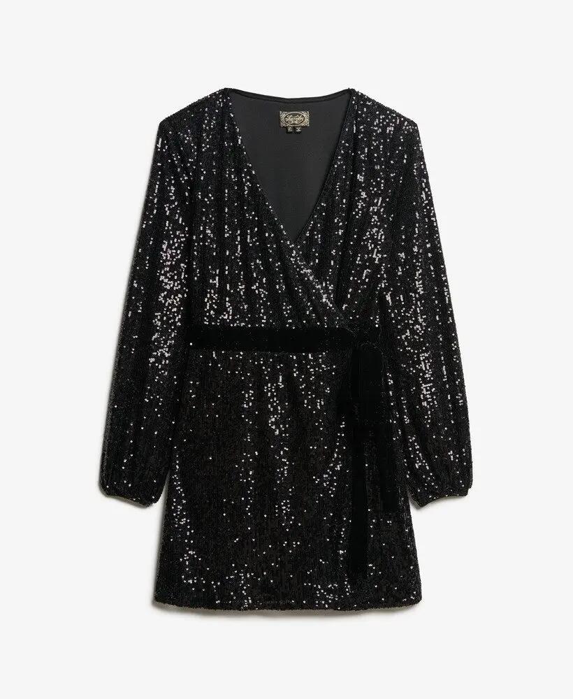 superdry Wikkel mini-jurk van fluweel met pailletten 7/7