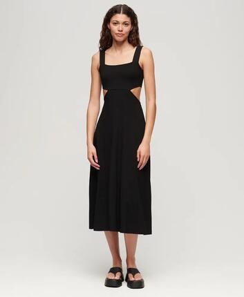 superdry Jersey Cutout Midi Kleid – Schwarz
