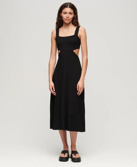 superdry Jersey Cutout Midi Kleid – Schwarz