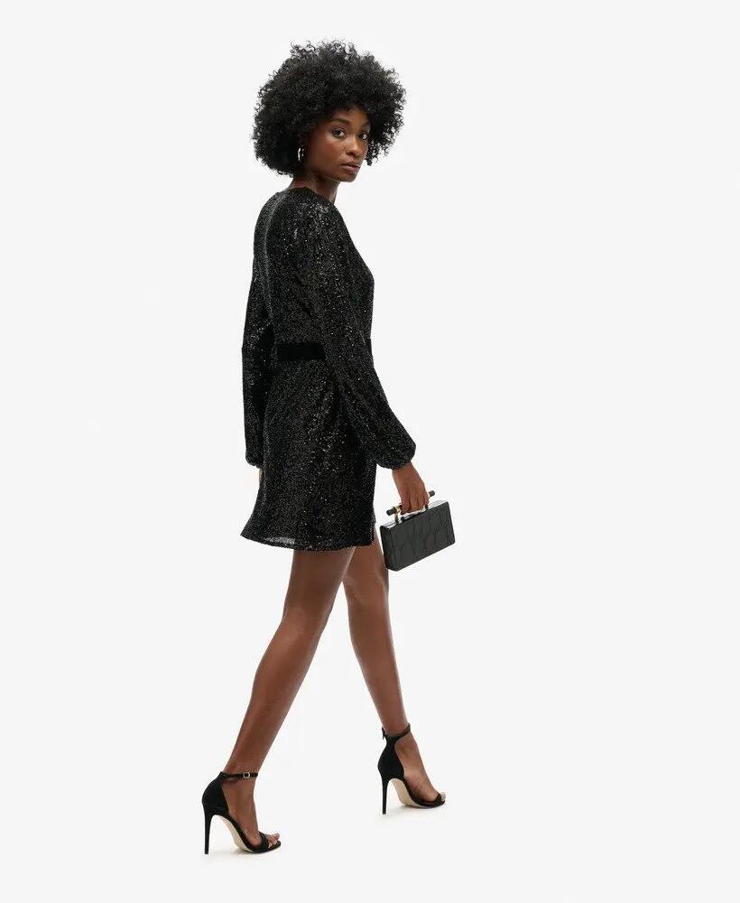 superdry Wikkel mini-jurk van fluweel met pailletten 5/7