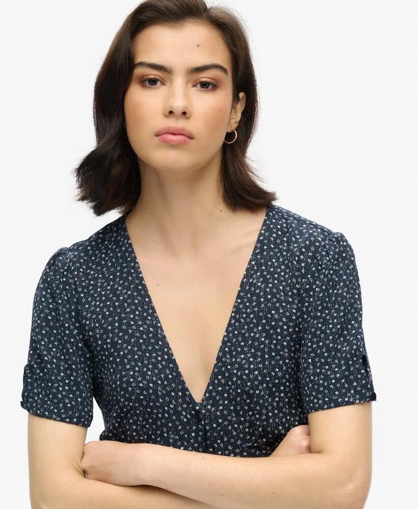 superdry Vestido midi com botões e padrão em viscose 3/7