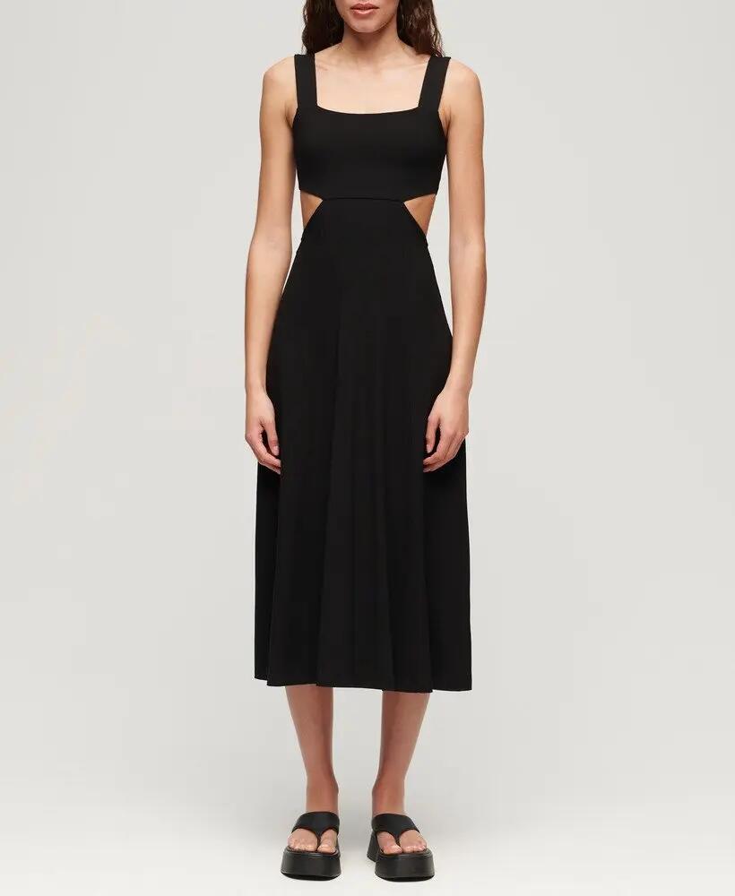 superdry Vestido midi em jersey com corte – Preto 7/7