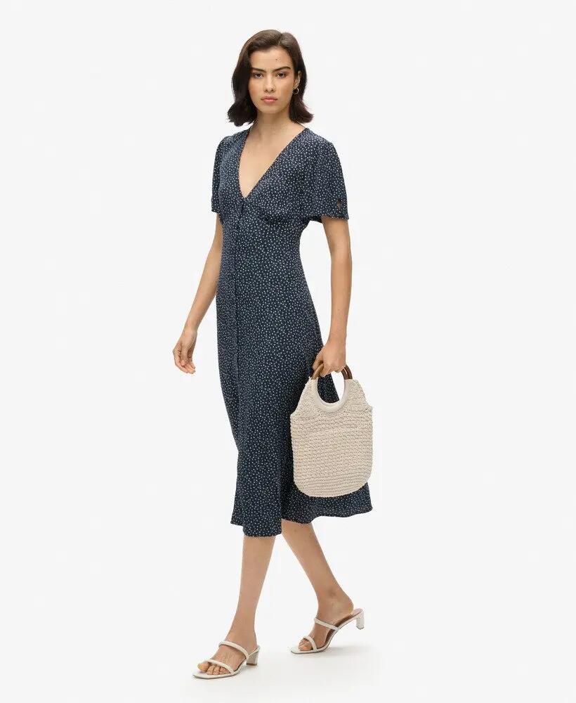 superdry Vestido midi com botões e padrão em viscose 2/7