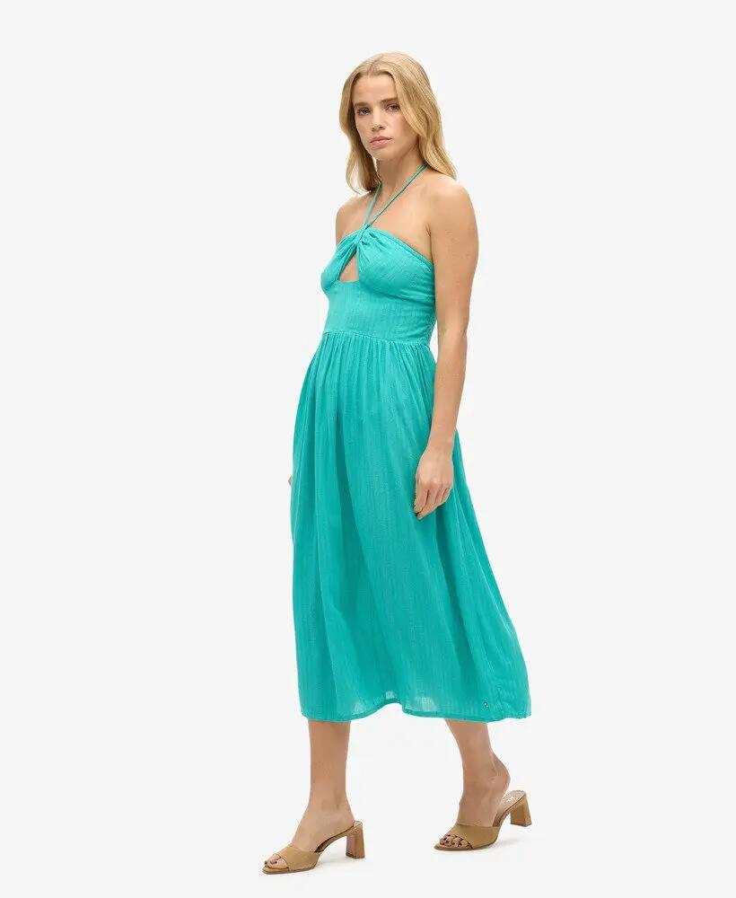 superdry Vestido midi Cut Out em viscose Tropical Green 3/7