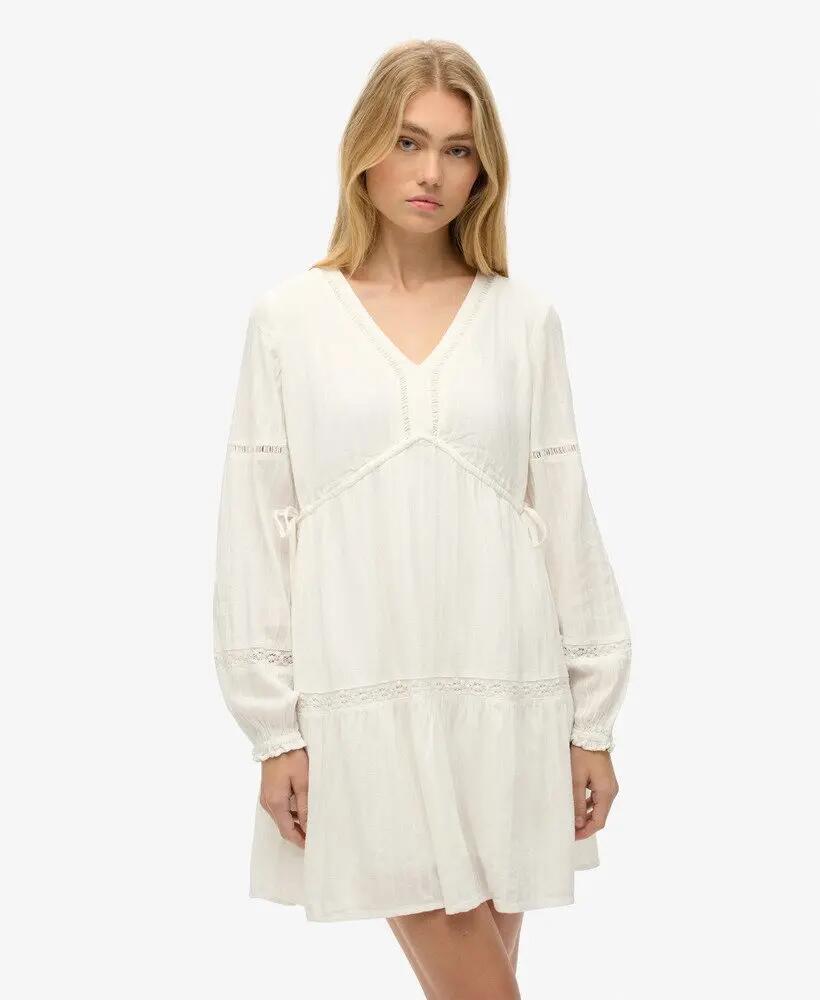 superdry Ibiza Lange mouw mini-jurk met laagjes en kant 1/7