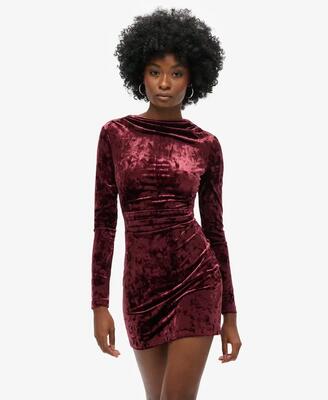 Superdry fluwelen mini-jurk met lange mouwen zwart