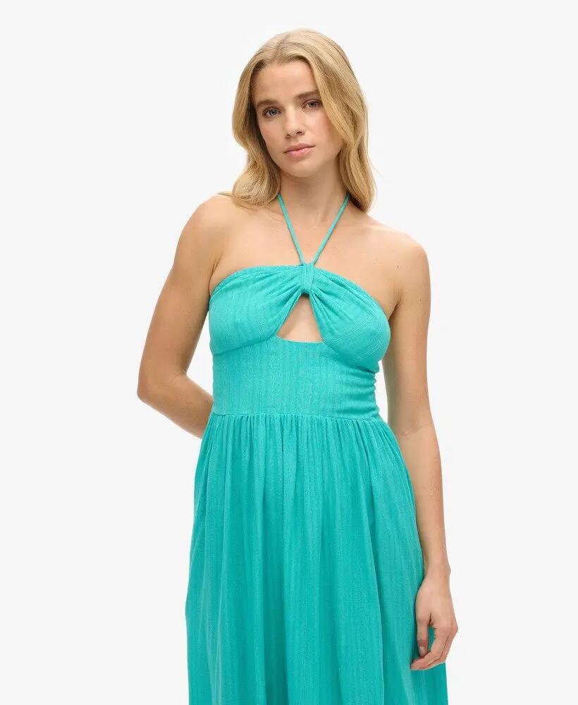 superdry Vestido midi Cut Out em viscose Tropical Green 2/7