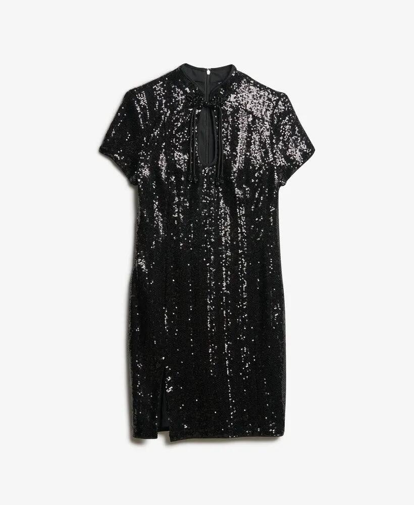 superdry Abito corto Mandarin Sequin nero 7/7