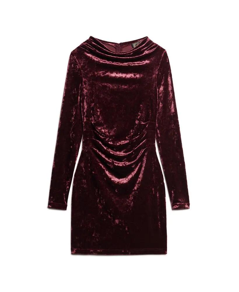 superdry Vestito corto maniche lunghe in velluto - Maroon Crush 7/7