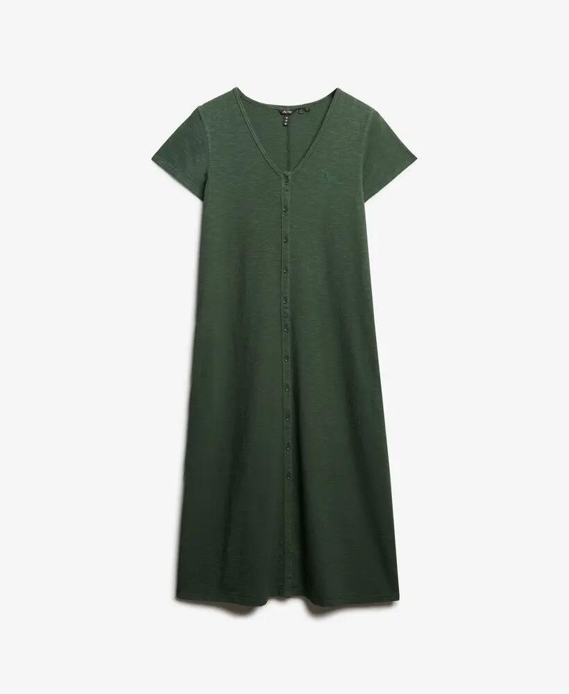 superdry Ss Button Thru Jersey vestido midi em algodão biológico 7/7