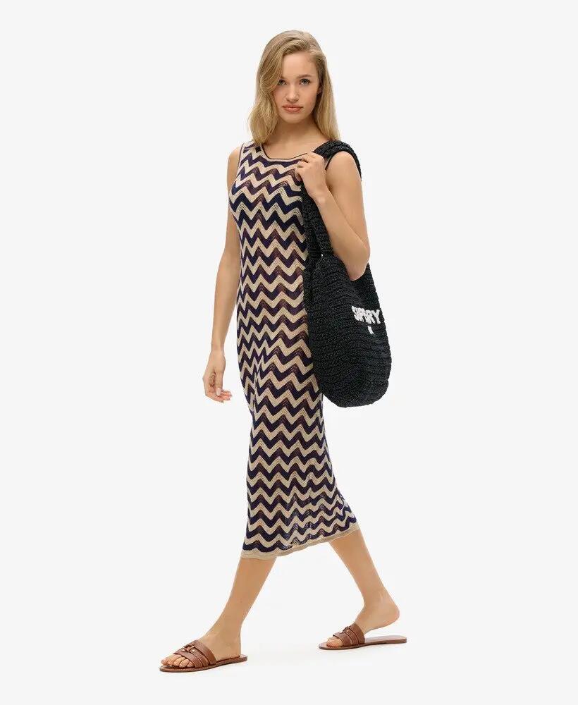 superdry Abito midi in maglia Zig Zag Navy Gold Zigzag 4/4